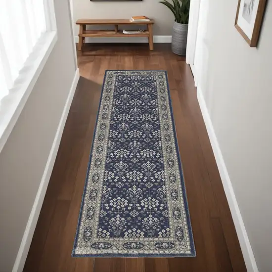 2' X 8' Navy And Gray Floral Ditsy Runner Rug Photo 1