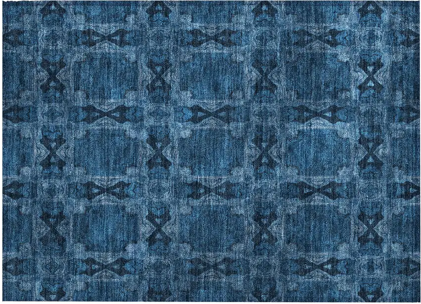 Navy and Gray Floral Medallion Washable Non Skid Indoor Outdoor Area Rug Photo 2