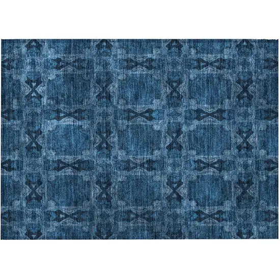 Navy and Gray Floral Medallion Washable Non Skid Indoor Outdoor Area Rug Photo 4