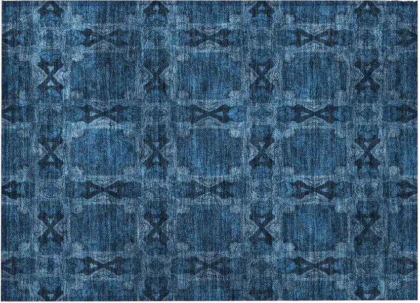 Navy and Gray Floral Medallion Washable Non Skid Indoor Outdoor Area Rug Photo 5