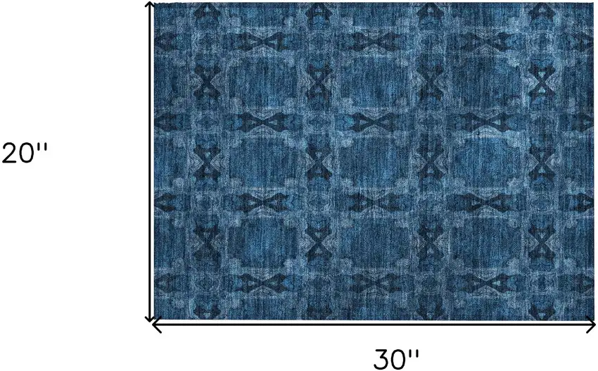 Navy and Gray Floral Medallion Washable Non Skid Indoor Outdoor Area Rug Photo 3