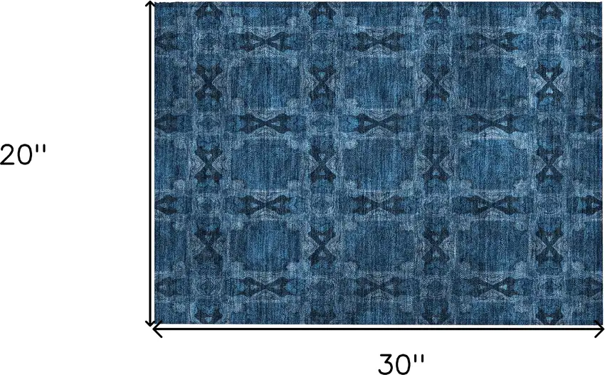 Navy and Gray Floral Medallion Washable Non Skid Indoor Outdoor Area Rug Photo 3