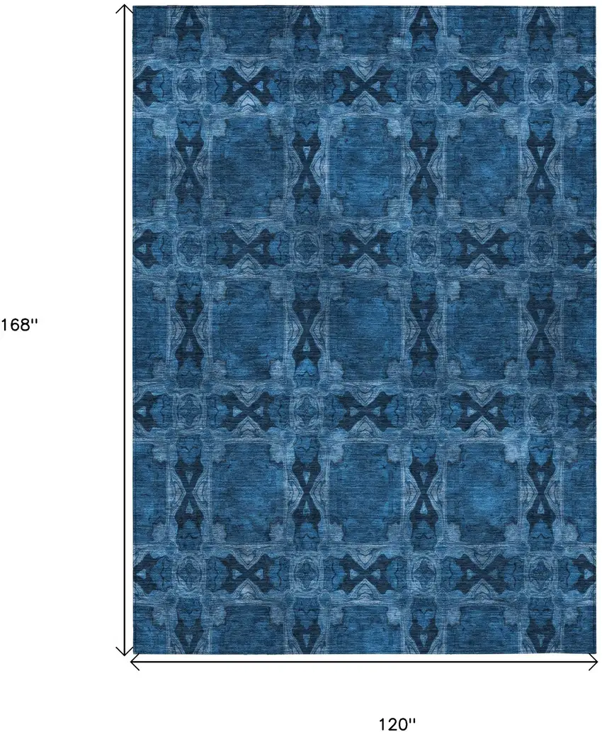 Navy and Gray Floral Medallion Washable Non Skid Indoor Outdoor Area Rug Photo 3