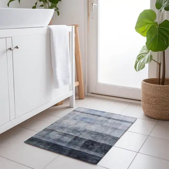 Navy and Gray Ombre Washable Non Skid Indoor Outdoor Area Rug Photo 9