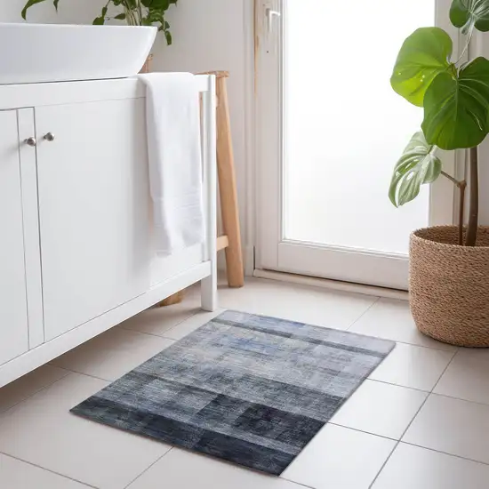 Navy and Gray Ombre Washable Non Skid Indoor Outdoor Area Rug Photo 9