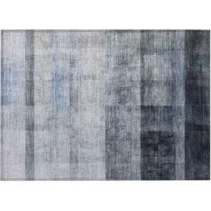 Photo of Navy and Gray Ombre Washable Non Skid Indoor Outdoor Area Rug