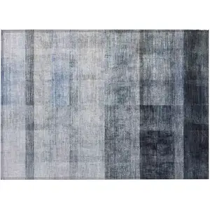 Photo of Navy and Gray Ombre Washable Non Skid Indoor Outdoor Area Rug