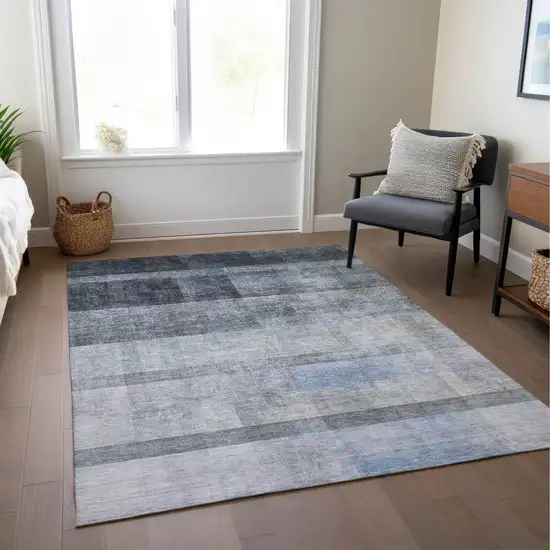 Navy and Gray Ombre Washable Non Skid Indoor Outdoor Area Rug Photo 9