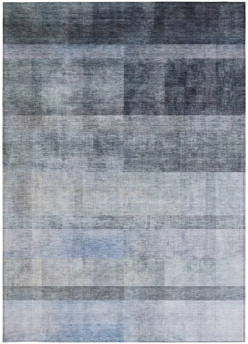 Navy and Gray Ombre Washable Non Skid Indoor Outdoor Area Rug Photo 4