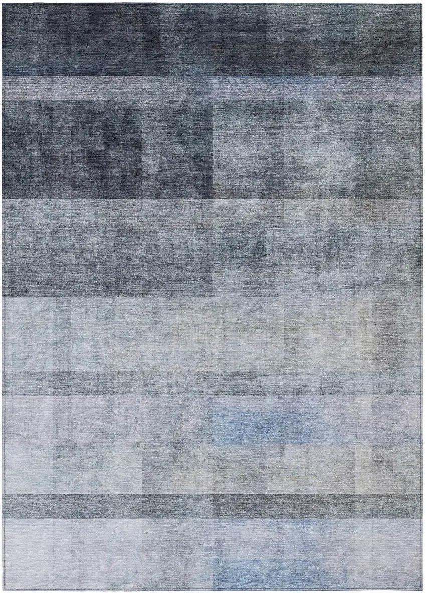 Navy and Gray Ombre Washable Non Skid Indoor Outdoor Area Rug Photo 2
