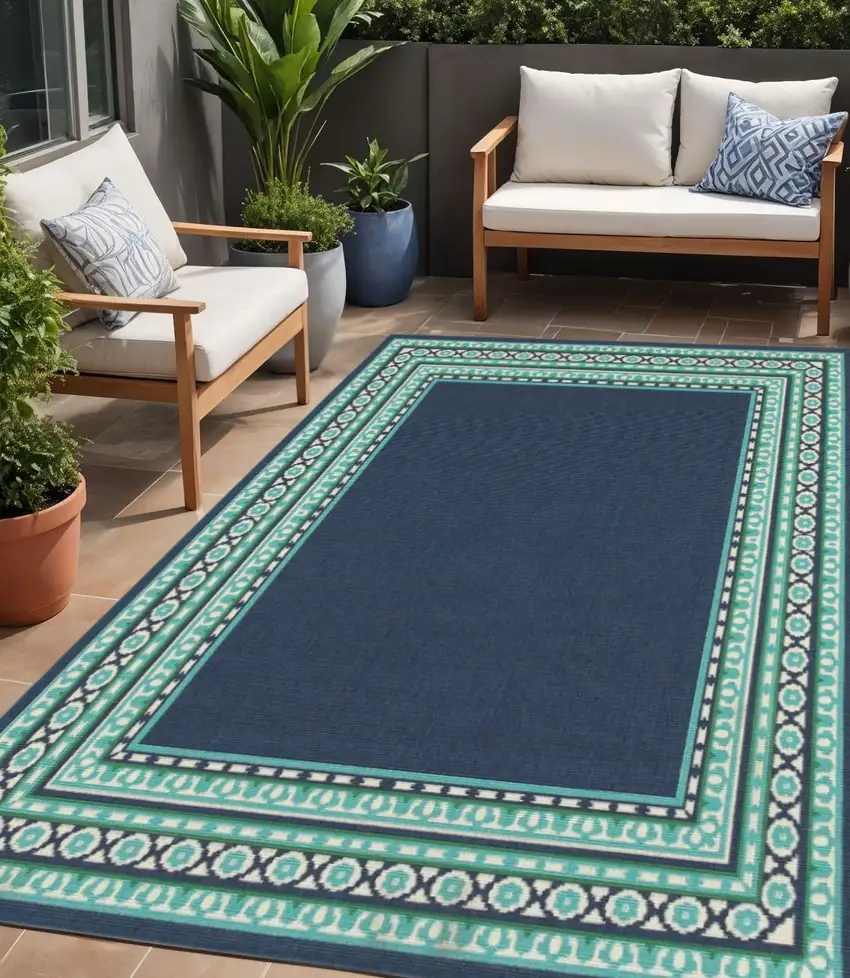 Blue and Green Indoor Outdoor Area Rug Photo 1