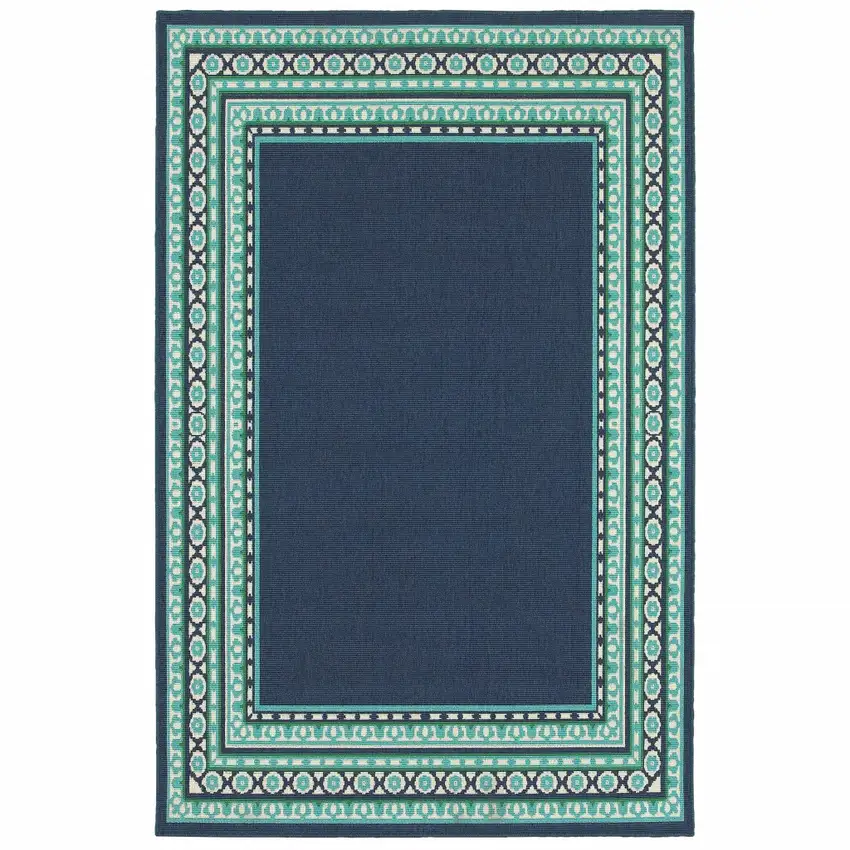 Navy and Green Geometric Indoor Outdoor Area Rug Photo 1