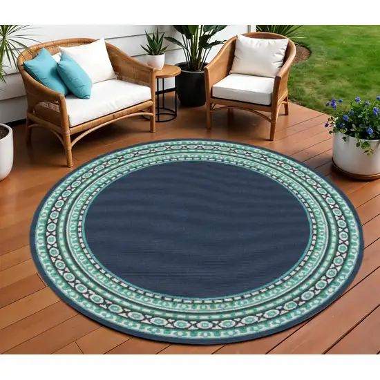 Blue And Green Round Indoor Outdoor Area Rug Photo 2