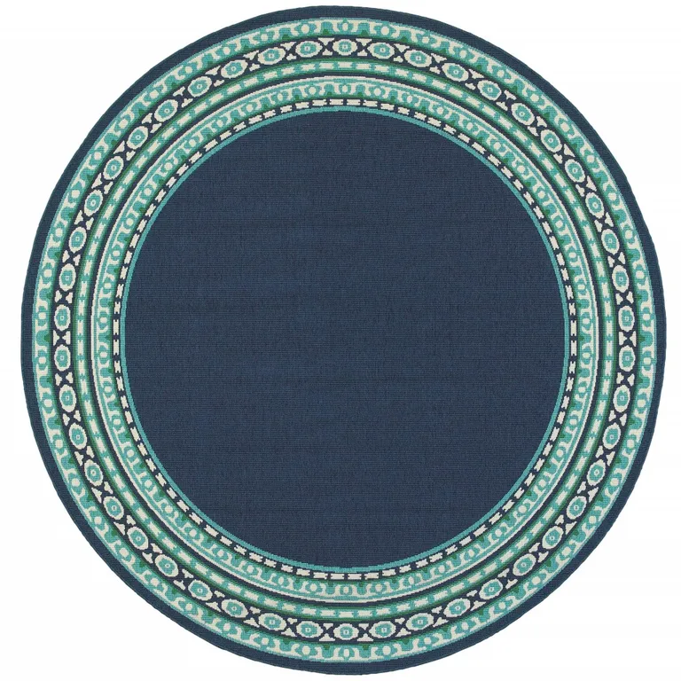 Navy and Green Geometric Indoor Outdoor Area Rug Photo 1