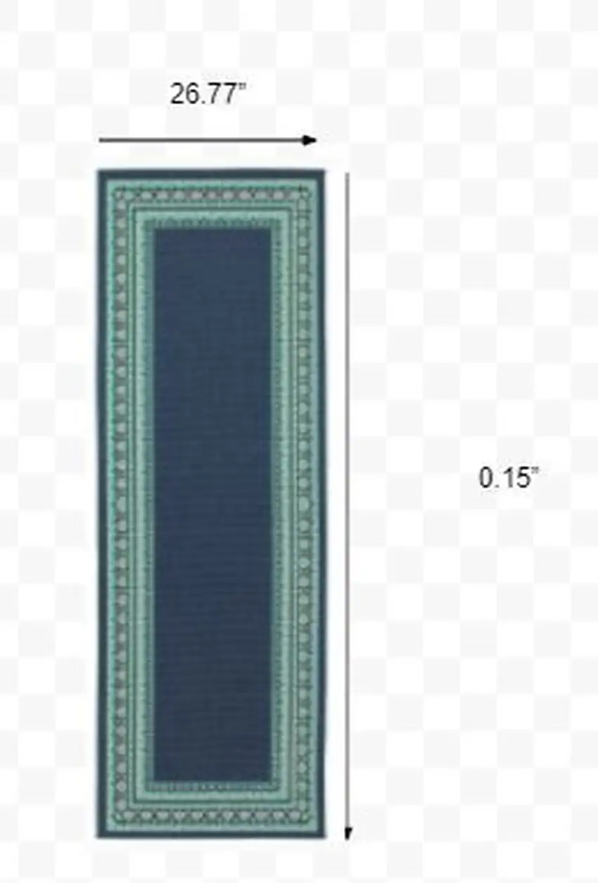 Navy and Green Geometric Indoor Outdoor Runner Rug Photo 2