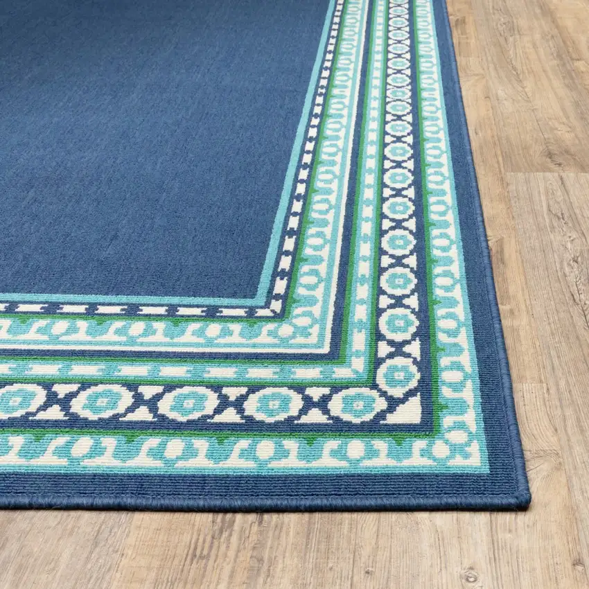 Navy and Green Geometric Indoor Outdoor Runner Rug Photo 6