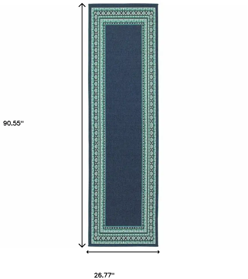 Navy and Green Geometric Indoor Outdoor Runner Rug Photo 8