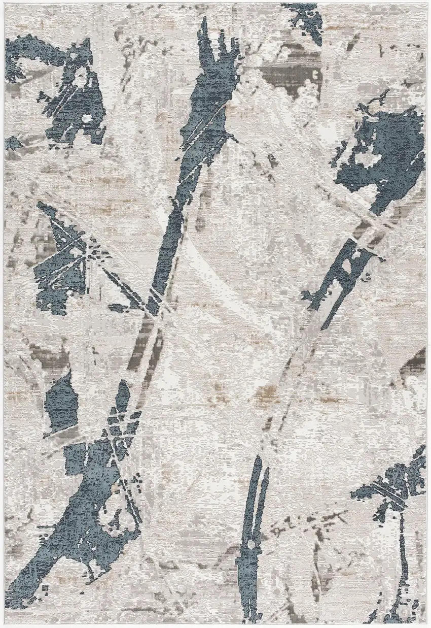 Navy and Ivory Abstract Distressed Area Rug Photo 2