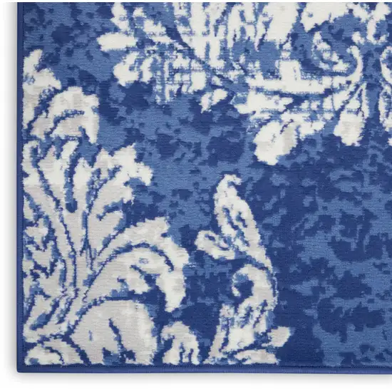 Ivory And Blue Damask Distressed Area Rug Photo 8