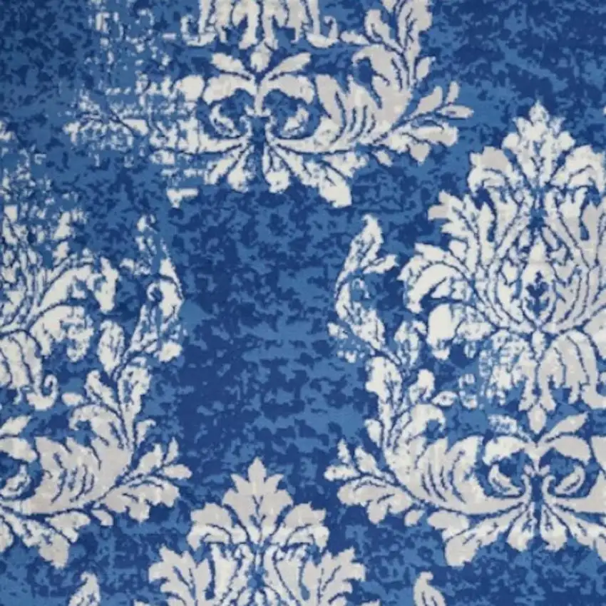 Ivory And Blue Damask Distressed Area Rug Photo 3