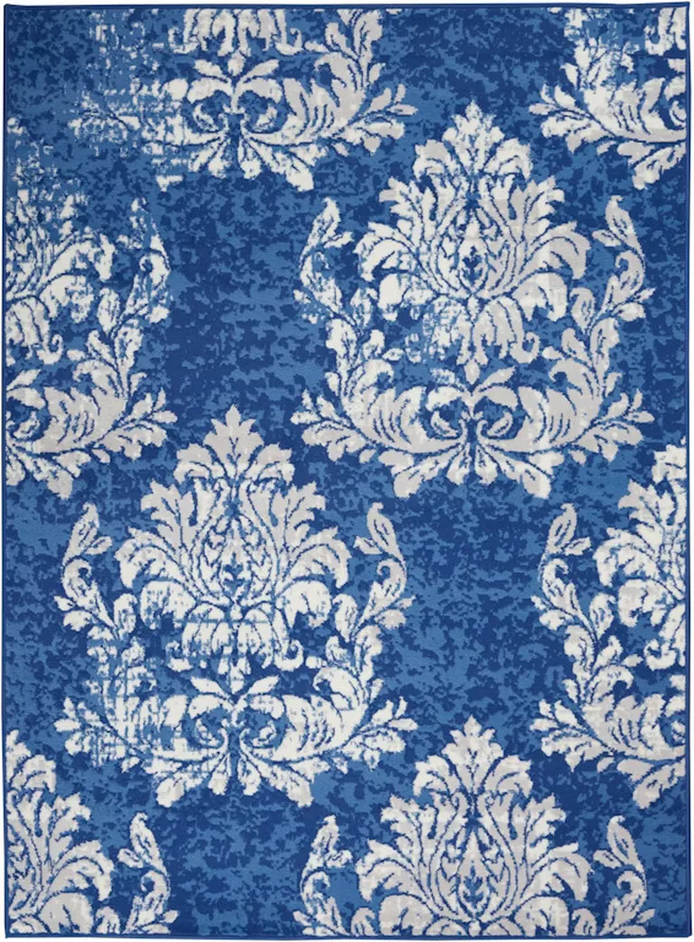 Navy and Ivory Damask Area Rug Photo 3