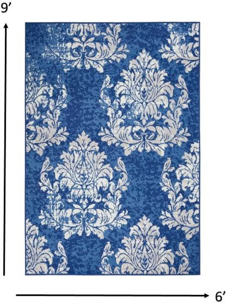 Navy and Ivory Damask Area Rug Photo 1