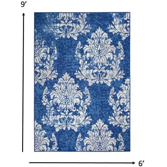 Navy and Ivory Damask Area Rug Photo 3