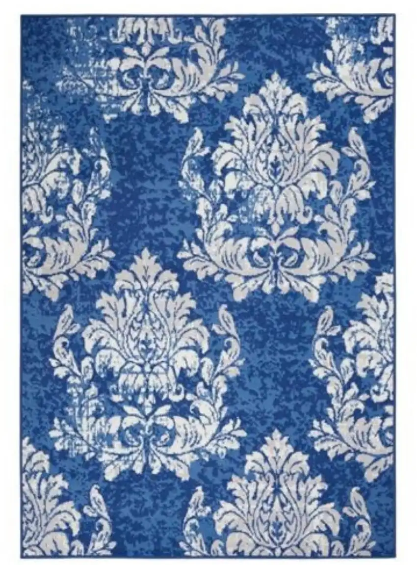 Blue And Ivory Floral Dhurrie Area Rug Photo 6