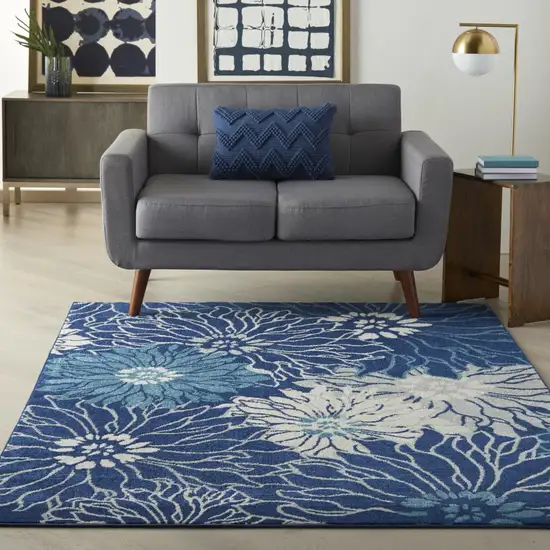 Blue And Ivory Floral Area Rug Photo 4