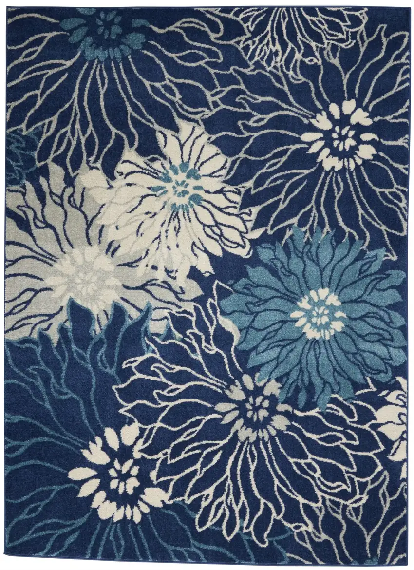 Navy and Ivory Floral Area Rug Photo 1