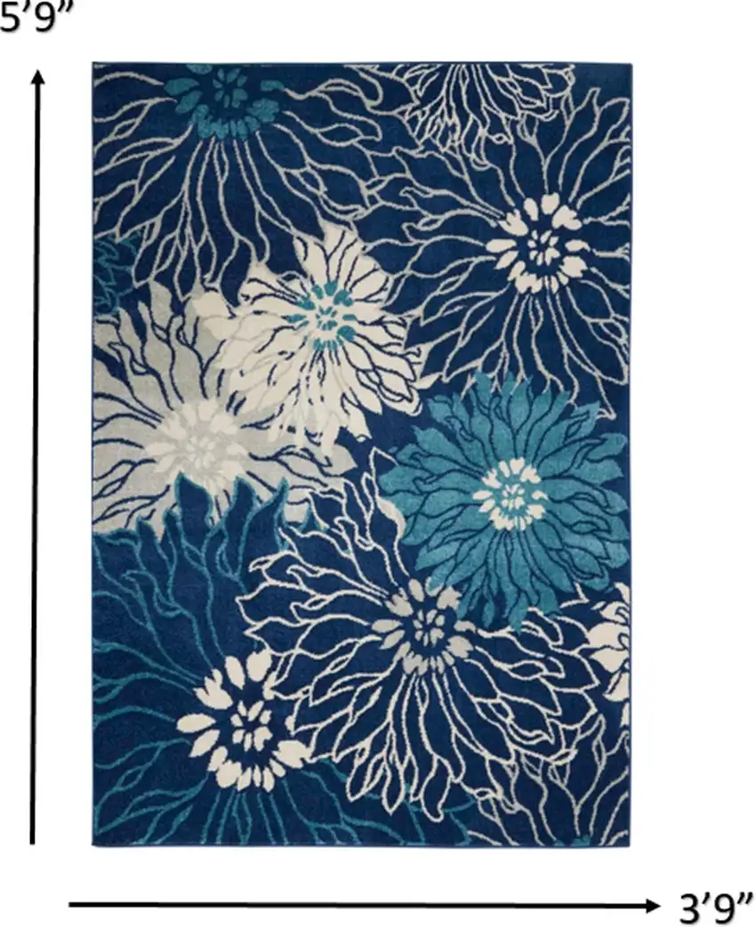 Navy and Ivory Floral Area Rug Photo 6