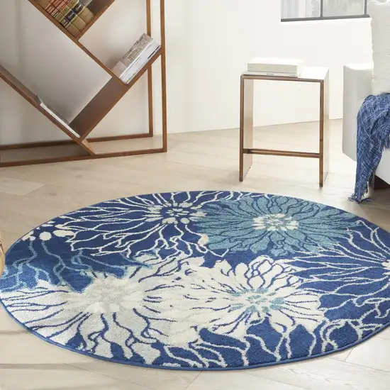 Navy and Ivory Floral Area Rug Photo 9