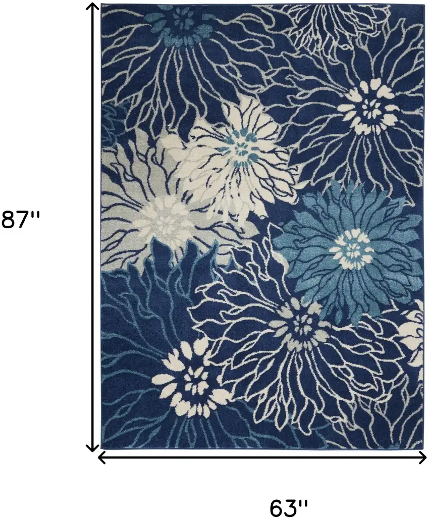 Blue And Ivory Floral Area Rug Photo 7