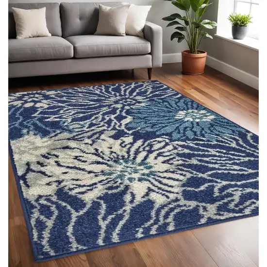 Blue And Ivory Floral Area Rug Photo 2