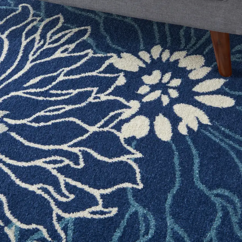 Blue And Ivory Floral Power Loom Area Rug Photo 7
