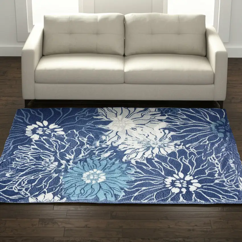 Blue And Ivory Floral Area Rug Photo 1