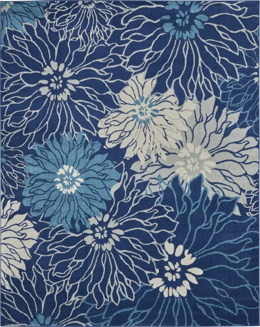Blue And Ivory Floral Area Rug Photo 9