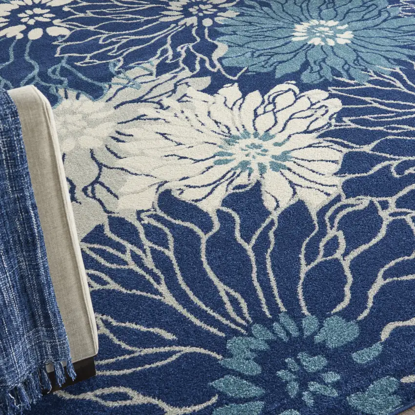 Blue And Ivory Floral Area Rug Photo 9