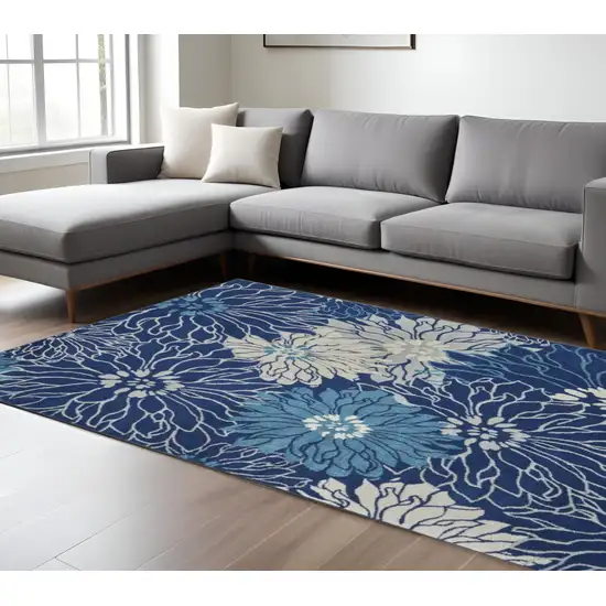 Blue And Ivory Floral Area Rug Photo 2
