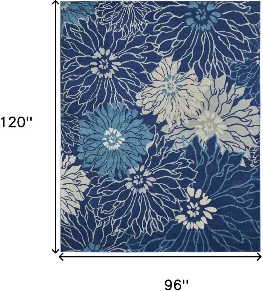 Blue And Ivory Floral Area Rug Photo 8