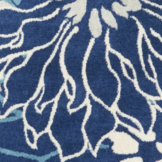 8' Blue And Ivory Floral Round Rug Photo 9