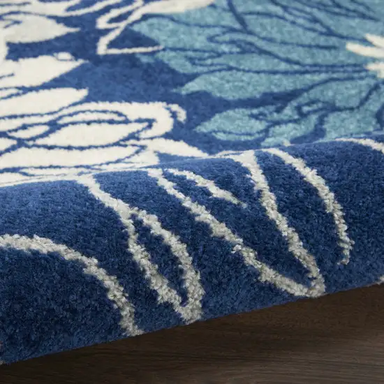 8' Blue And Ivory Floral Round Rug Photo 7