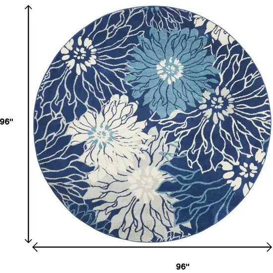 8' Blue And Ivory Floral Round Rug Photo 3