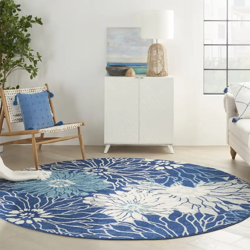 Navy and Ivory Floral Area Rug Photo 10