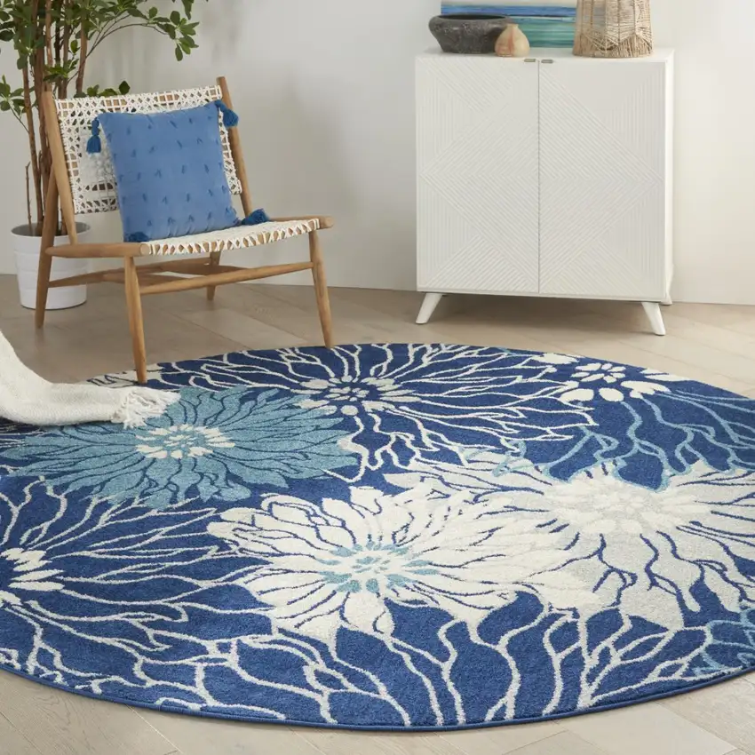 Navy and Ivory Floral Area Rug Photo 9