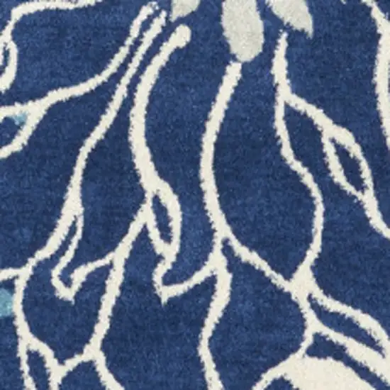 8' Blue And Ivory Floral Round Rug Photo 8