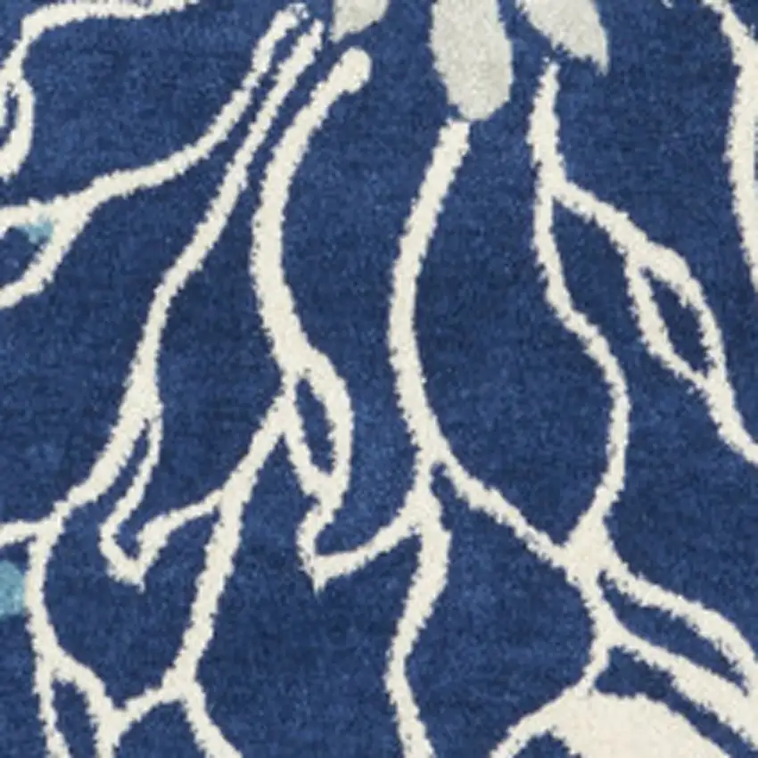 8' Blue And Ivory Floral Round Rug Photo 8