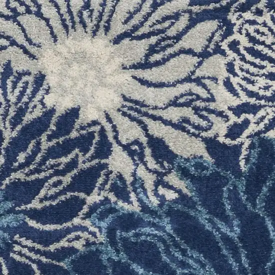 6' Blue And Ivory Floral Runner Rug Photo 5