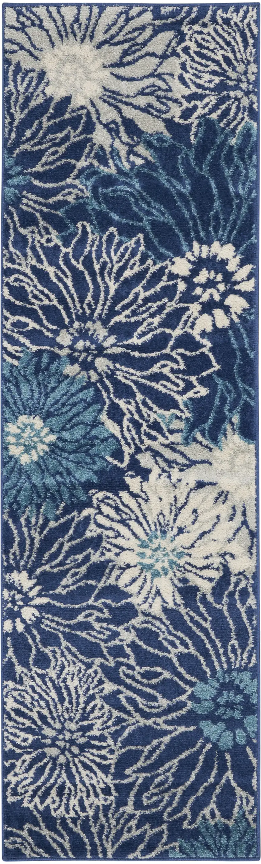 6' Blue And Ivory Floral Runner Rug Photo 1