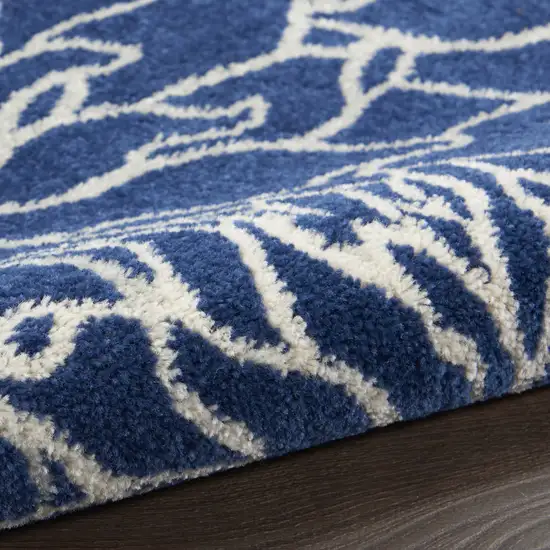 6' Blue And Ivory Floral Runner Rug Photo 9